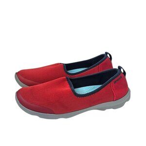 CROCS Womens Busy Day Stretch Skimmer Slip On Shoe, Red, Pull On, Size 7